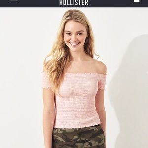Pink Hollister off the shoulder crop top